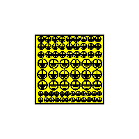 DT011b - Znak ochranné uzemnění v kruhu - arch 246ks  (3 velikosti, černý tisk na žlutou fólii)