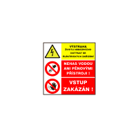 sdr.J - Výstraha životu nebezpečno dotýkat se elektrických zařízení / Nehas vodou ani  pěnovýnmi přístroji! / Vstup zakázán!