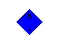 BZ04.3a - ADR č.4.3 - Nebezpečí vyvíjení hořlavého plynu při styku s vodou (modrý podklad, černý tisk) 